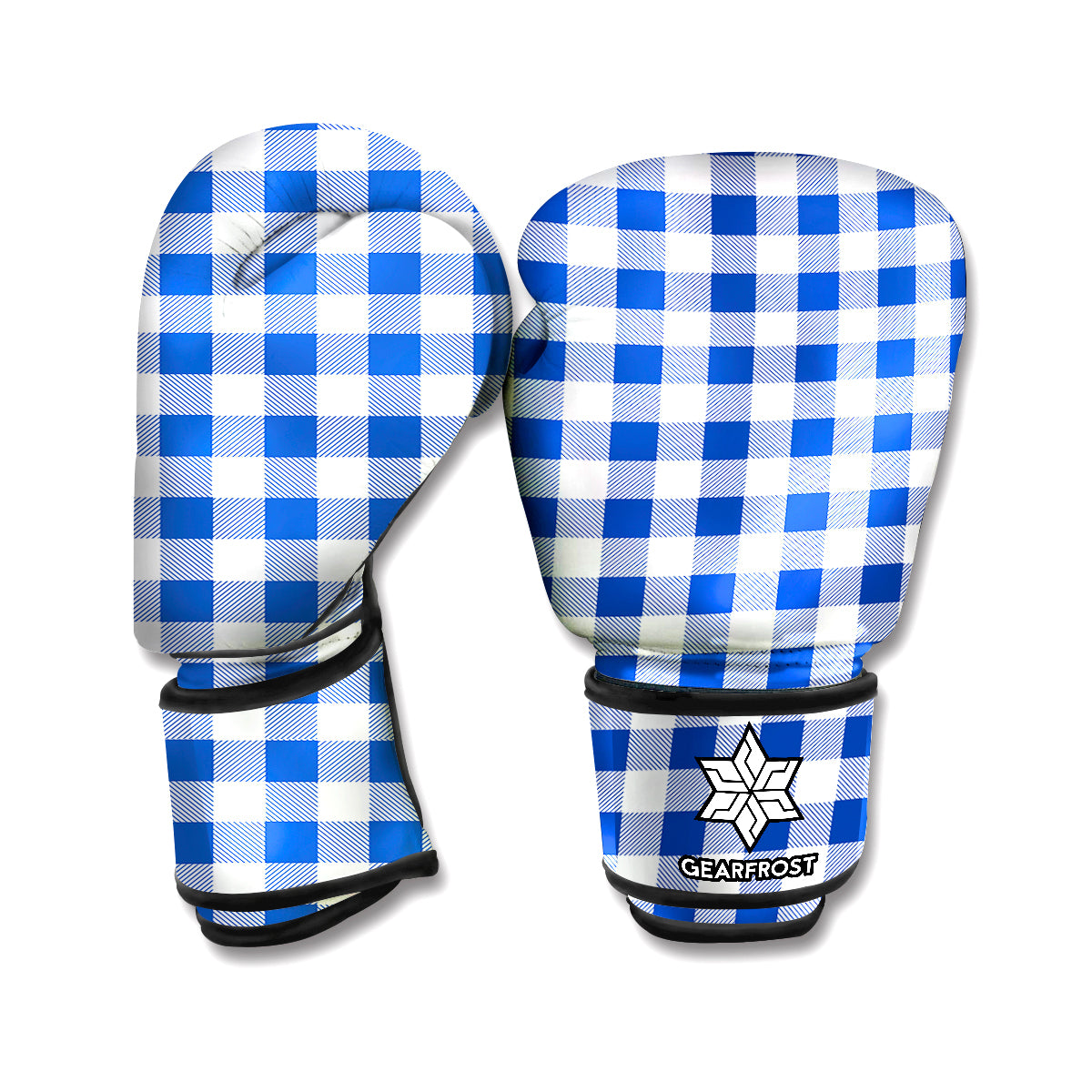 Blue And White Buffalo Check Print Boxing Gloves