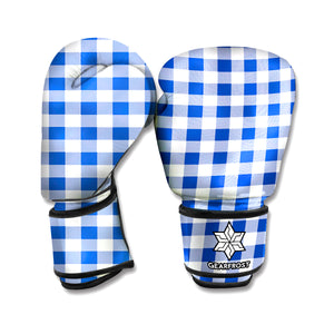 Blue And White Buffalo Check Print Boxing Gloves