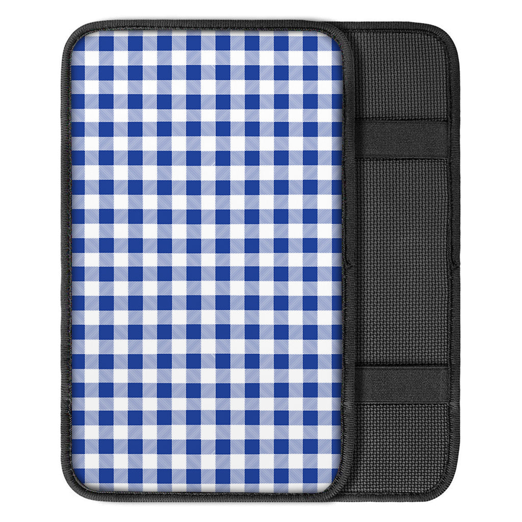 Blue And White Buffalo Check Print Car Center Console Cover