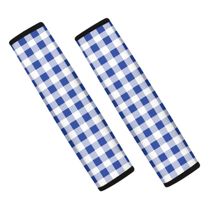Blue And White Buffalo Check Print Car Seat Belt Covers