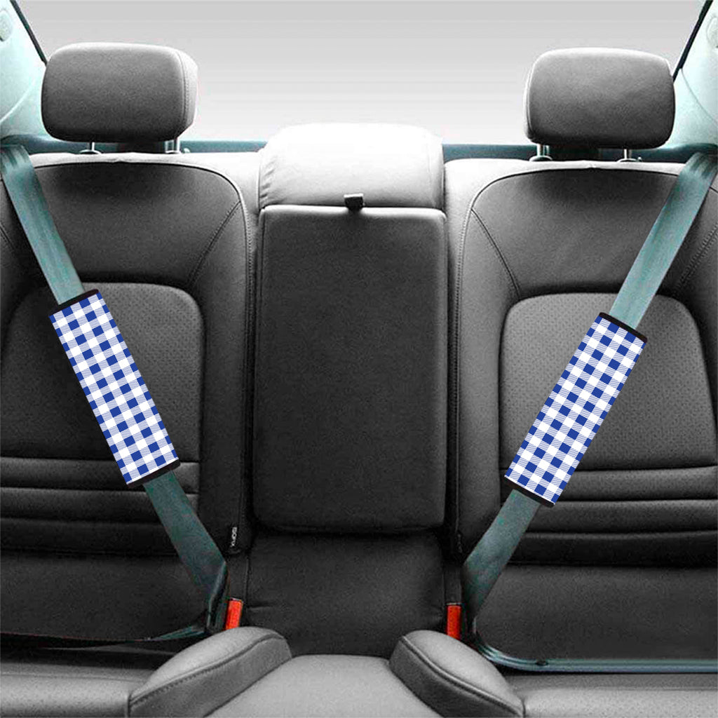 Blue And White Buffalo Check Print Car Seat Belt Covers