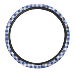 Blue And White Buffalo Check Print Car Steering Wheel Cover