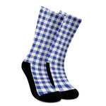 Blue And White Buffalo Check Print Crew Socks