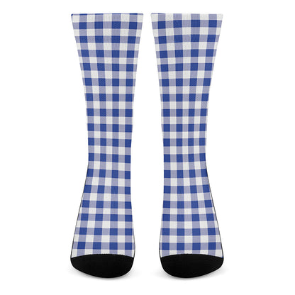 Blue And White Buffalo Check Print Crew Socks