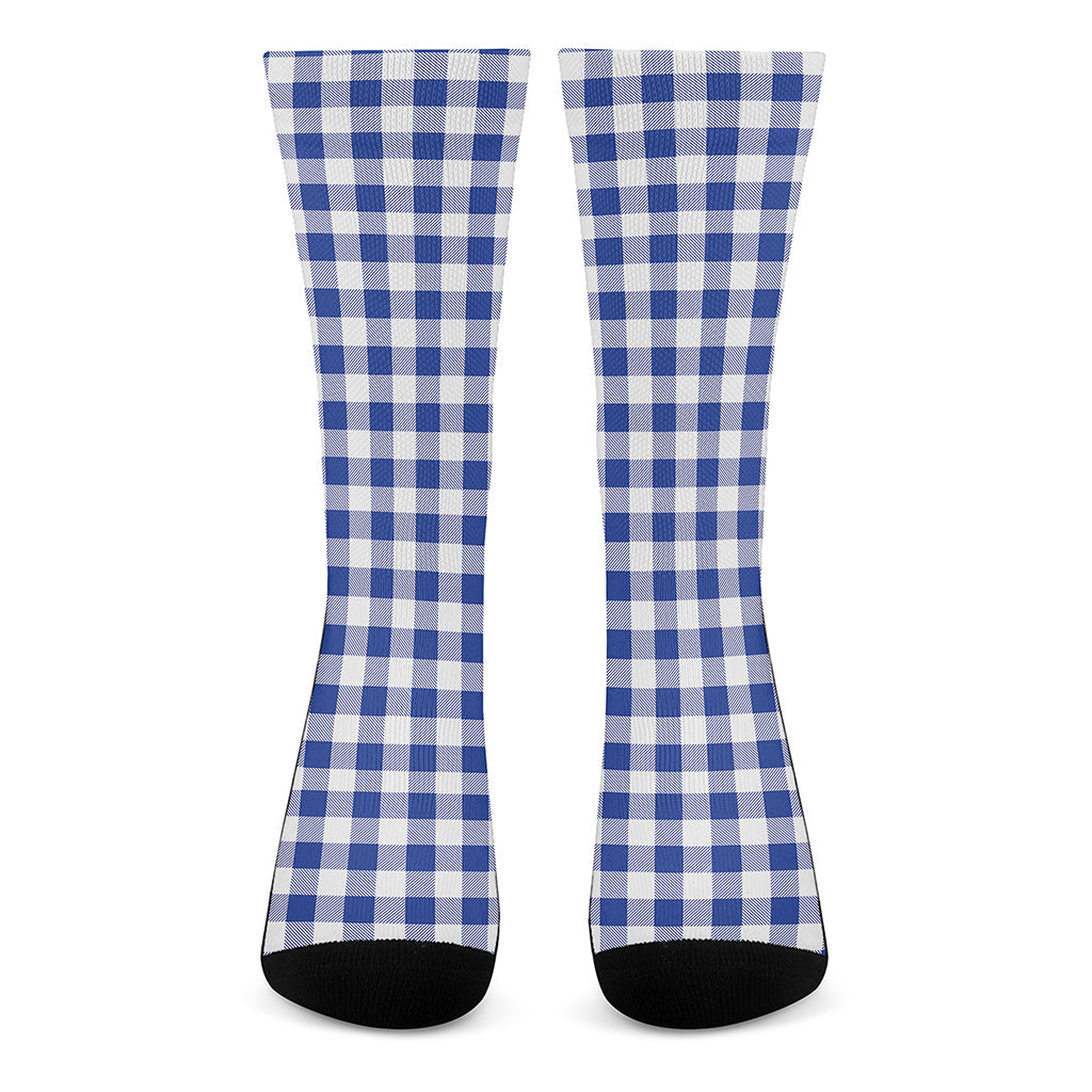 Blue And White Buffalo Check Print Crew Socks