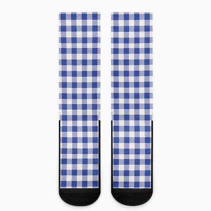 Blue And White Buffalo Check Print Crew Socks