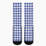 Blue And White Buffalo Check Print Crew Socks