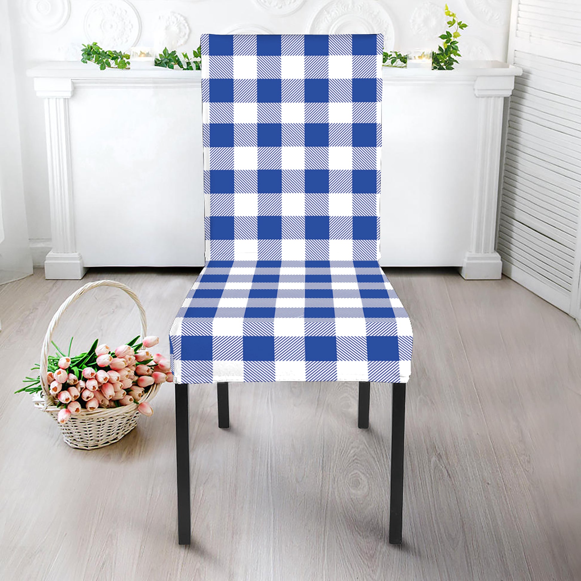 Blue And White Buffalo Check Print Dining Chair Slipcover