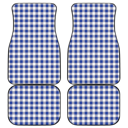 Blue And White Buffalo Check Print Front and Back Car Floor Mats