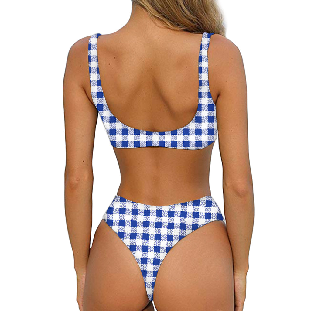 Blue And White Buffalo Check Print Front Bow Tie Bikini