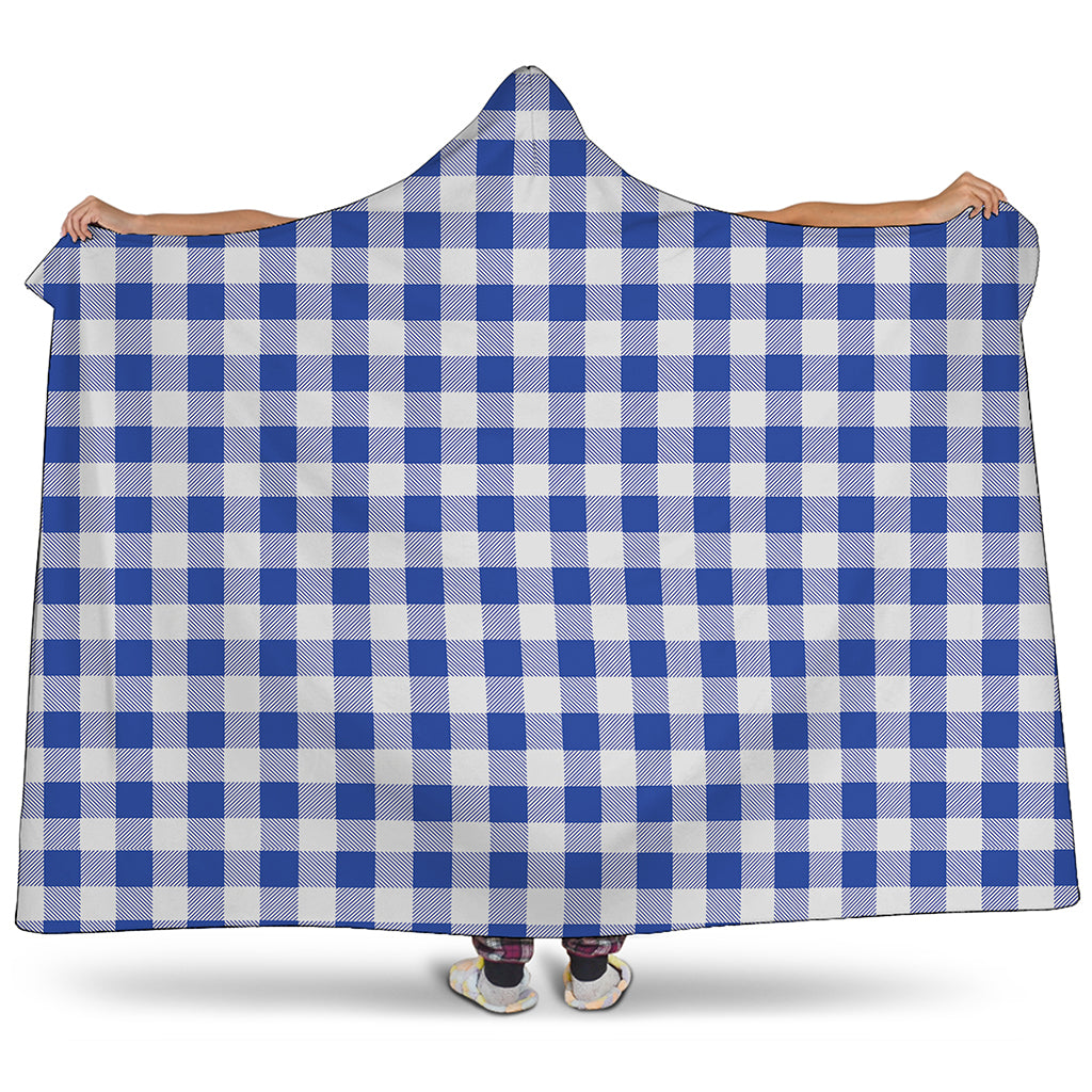 Blue And White Buffalo Check Print Hooded Blanket