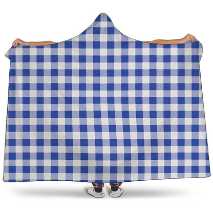 Blue And White Buffalo Check Print Hooded Blanket