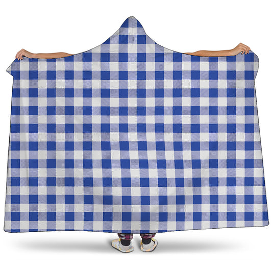 Blue And White Buffalo Check Print Hooded Blanket
