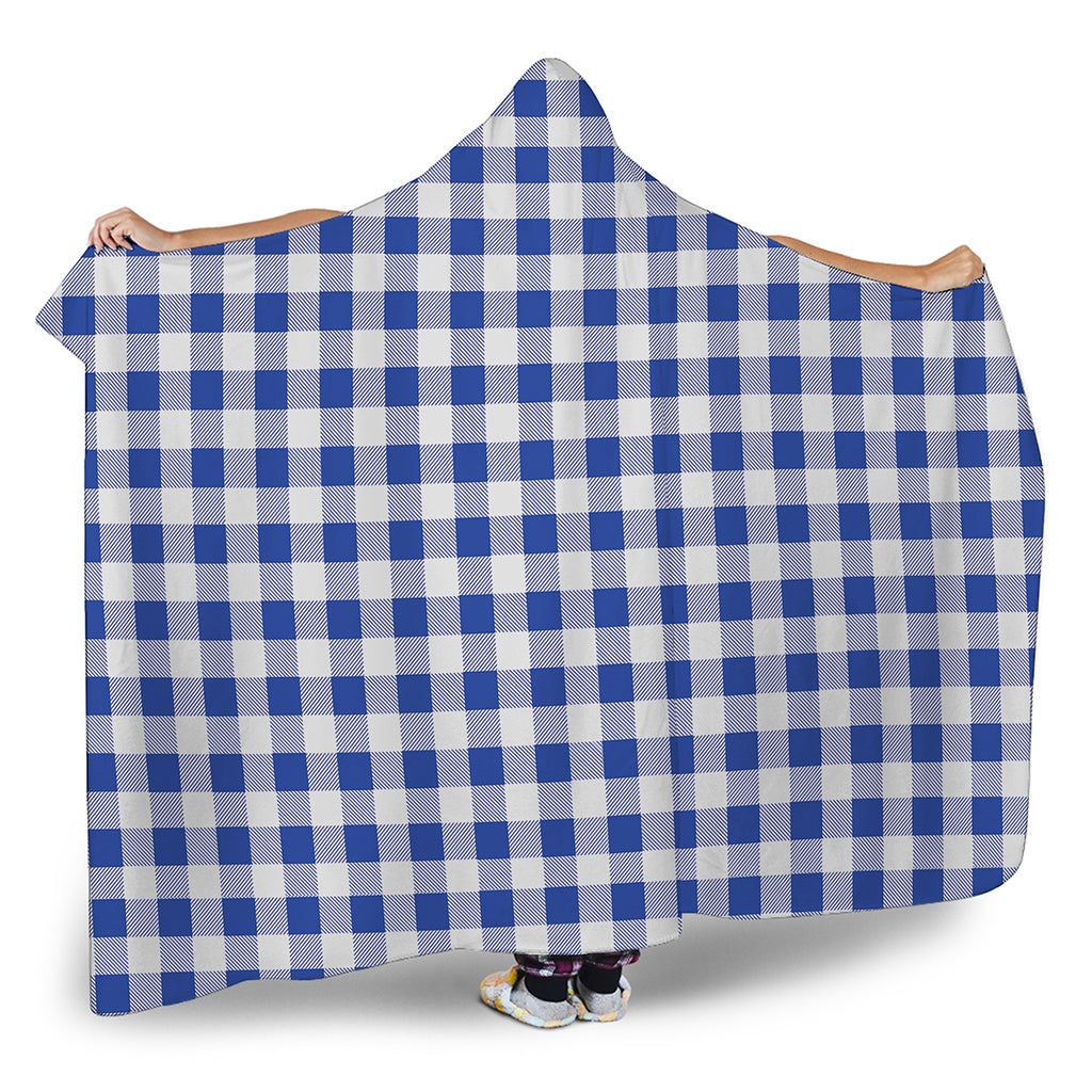 Blue And White Buffalo Check Print Hooded Blanket