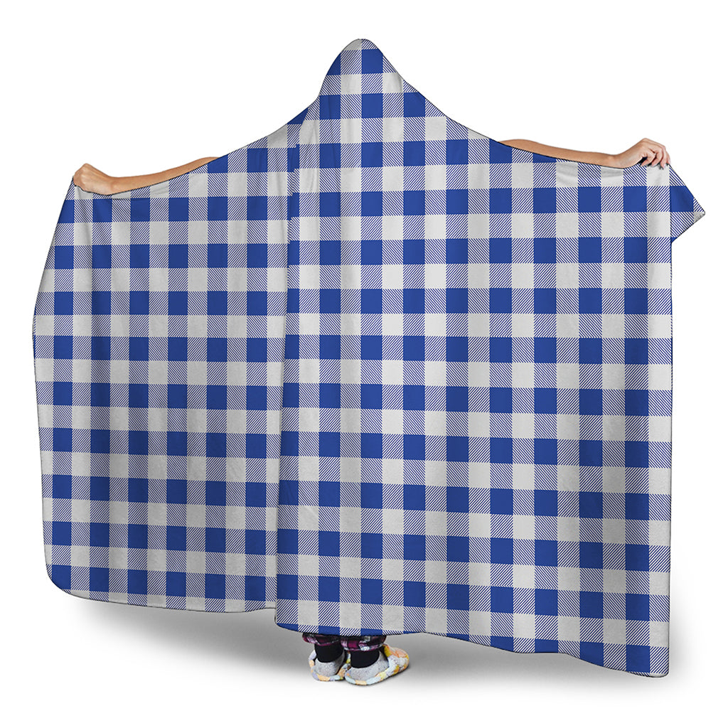 Blue And White Buffalo Check Print Hooded Blanket