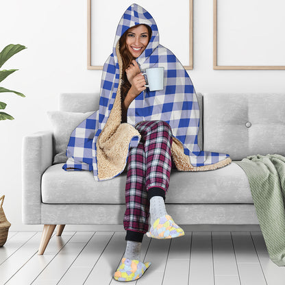 Blue And White Buffalo Check Print Hooded Blanket