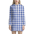 Blue And White Buffalo Check Print Pullover Hoodie Dress