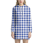 Blue And White Buffalo Check Print Hoodie Dress