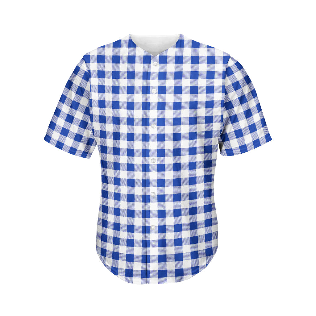 Blue And White Buffalo Check Print Men's Baseball Jersey