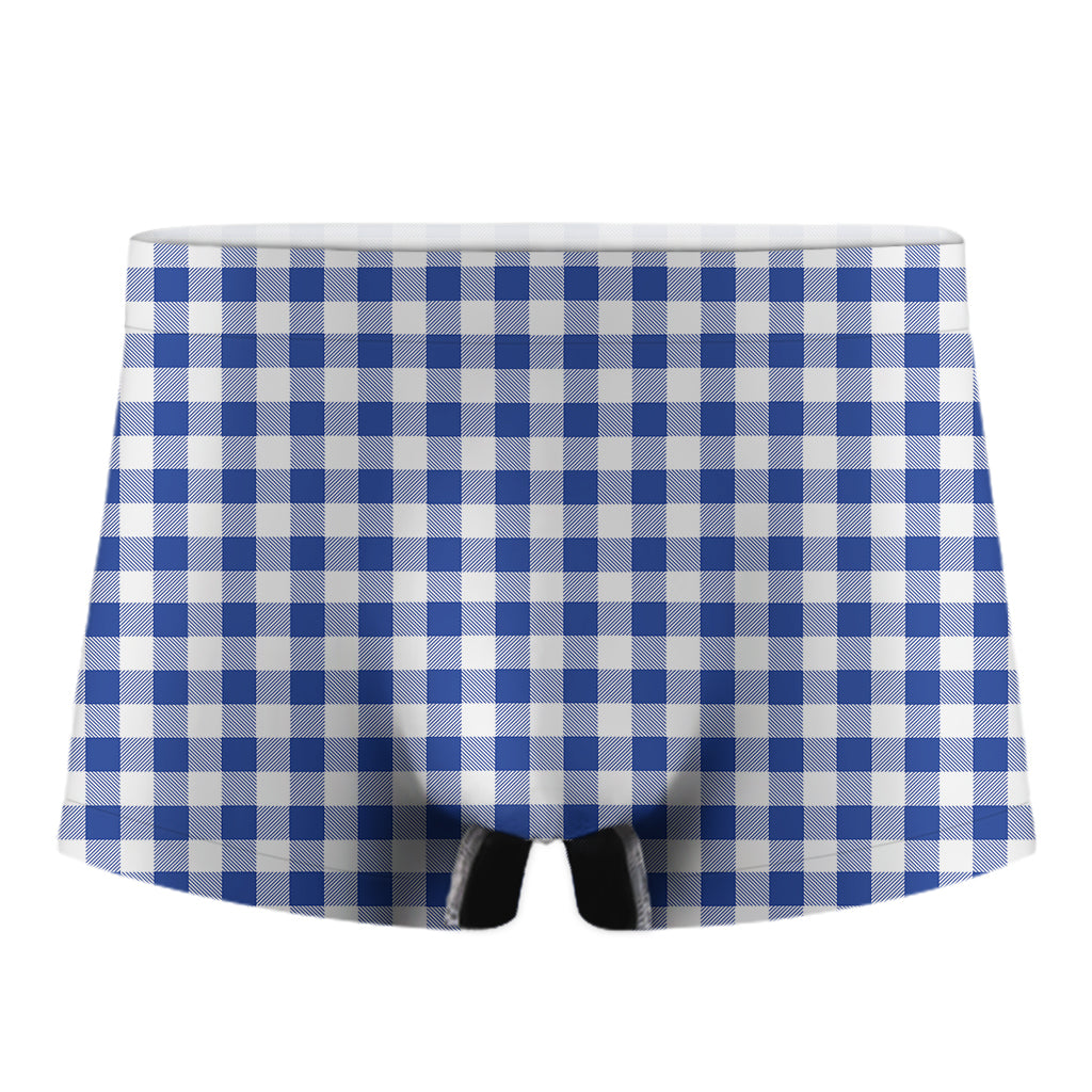 Blue And White Buffalo Check Print Men's Boxer Briefs