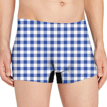 Blue And White Buffalo Check Print Men's Boxer Briefs