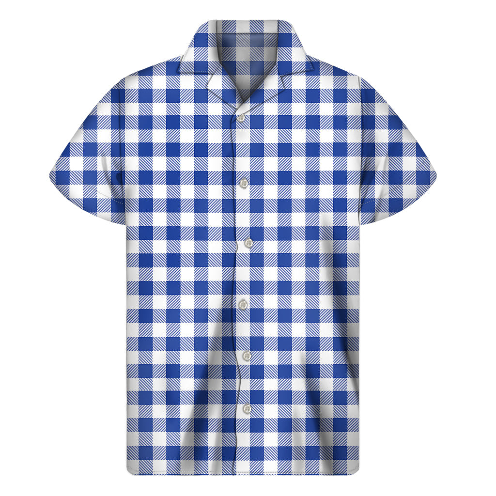 Blue And White Buffalo Check Print Men's Short Sleeve Shirt