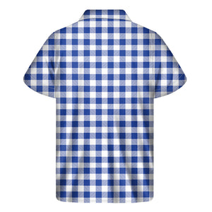 Blue And White Buffalo Check Print Men's Short Sleeve Shirt