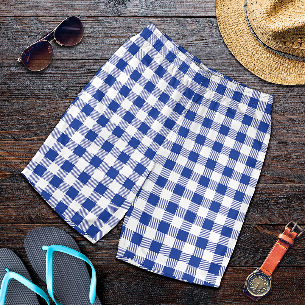 Blue And White Buffalo Check Print Men's Shorts