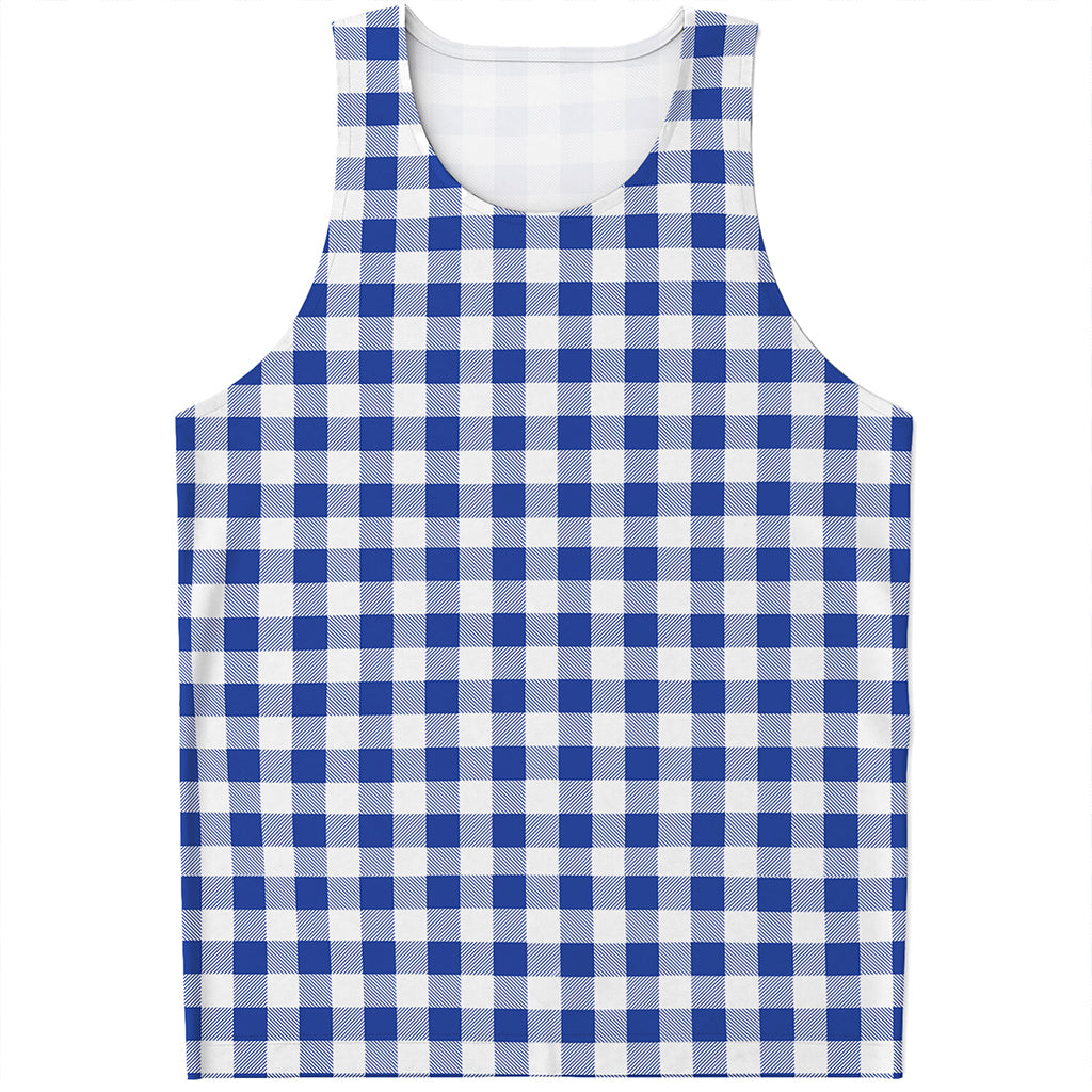 Blue And White Buffalo Check Print Men's Tank Top