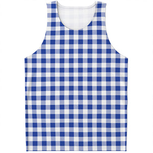 Blue And White Buffalo Check Print Men's Tank Top