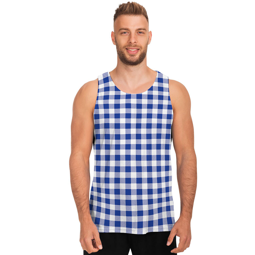 Blue And White Buffalo Check Print Men's Tank Top