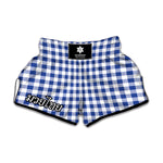 Blue And White Buffalo Check Print Muay Thai Boxing Shorts