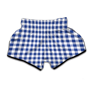 Blue And White Buffalo Check Print Muay Thai Boxing Shorts