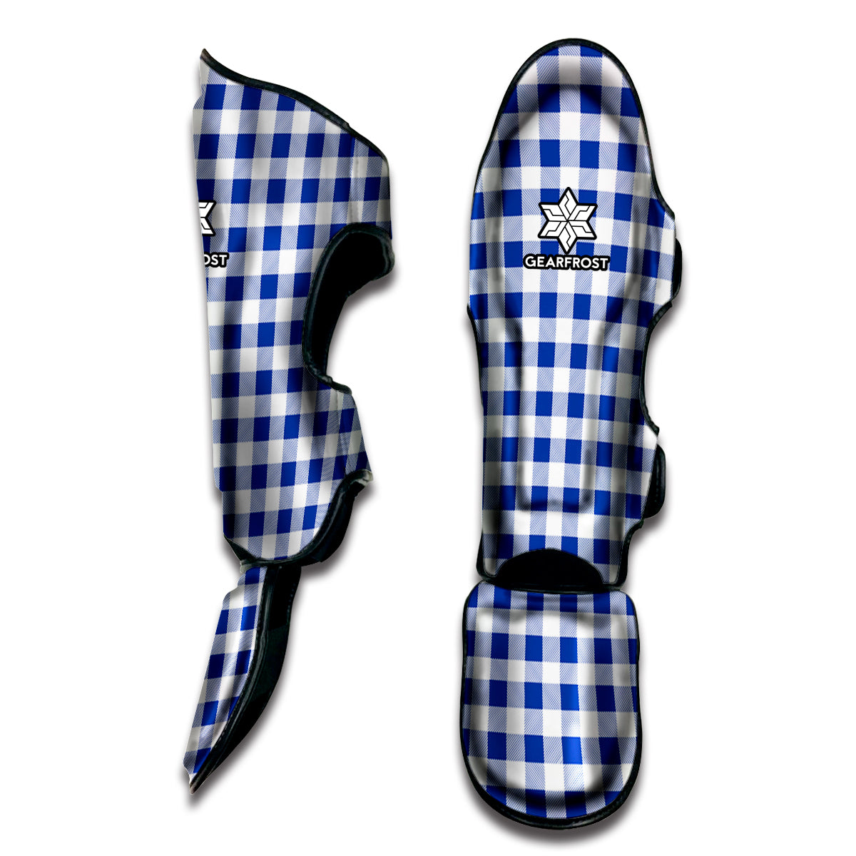 Blue And White Buffalo Check Print Muay Thai Shin Guard