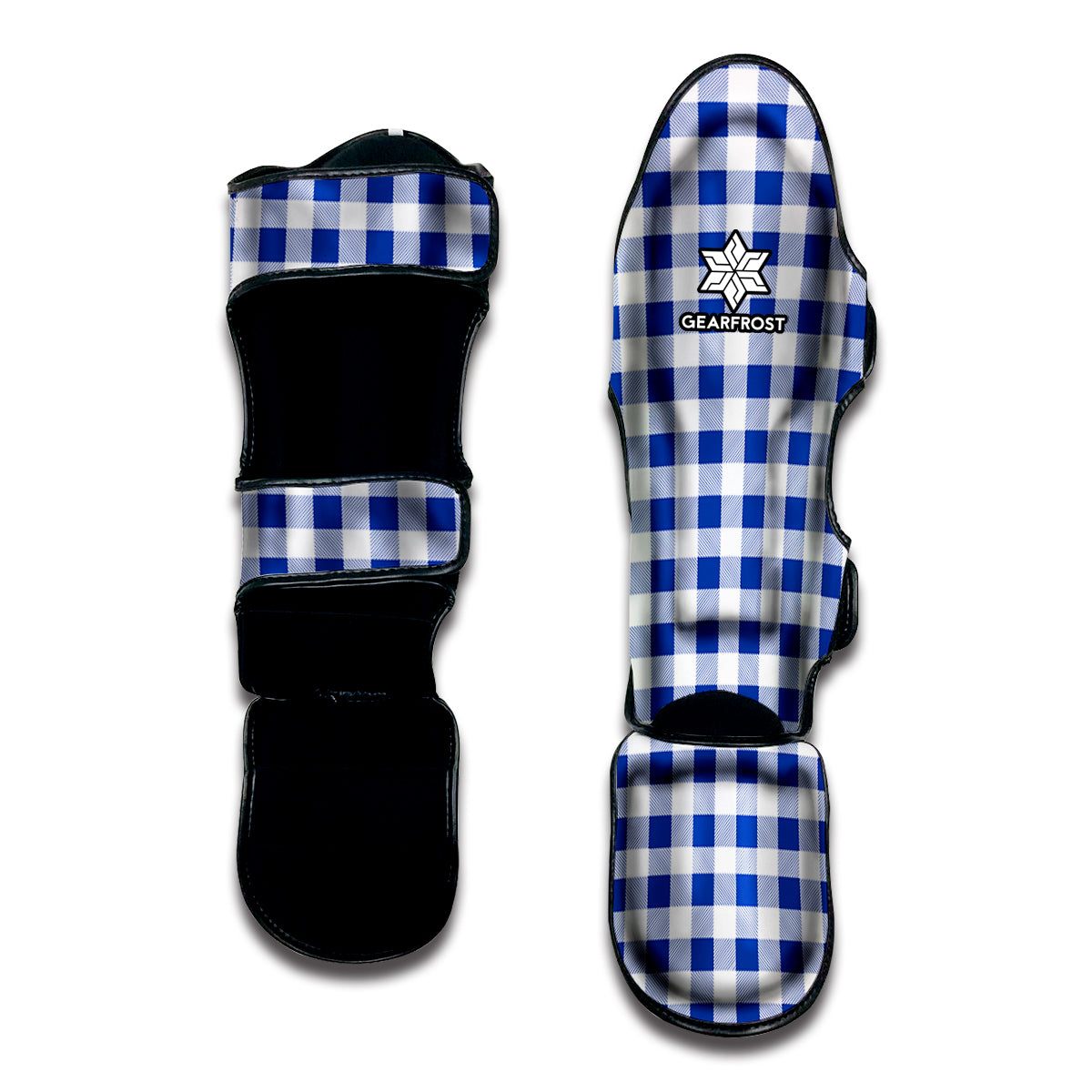 Blue And White Buffalo Check Print Muay Thai Shin Guard