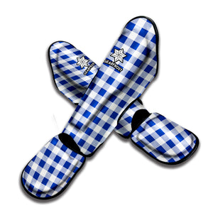 Blue And White Buffalo Check Print Muay Thai Shin Guard