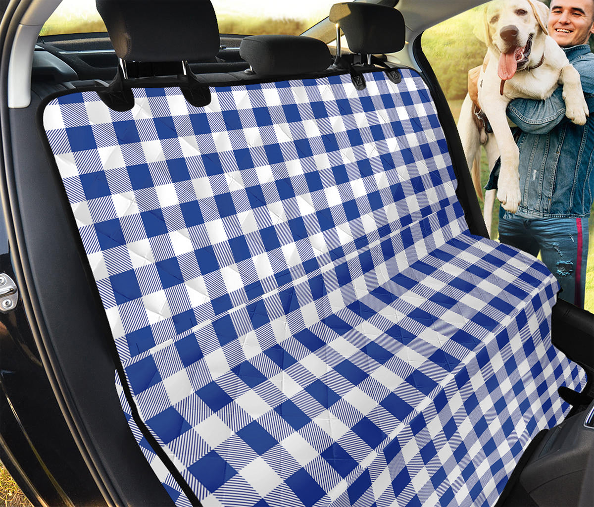 Blue And White Buffalo Check Print Pet Car Back Seat Cover