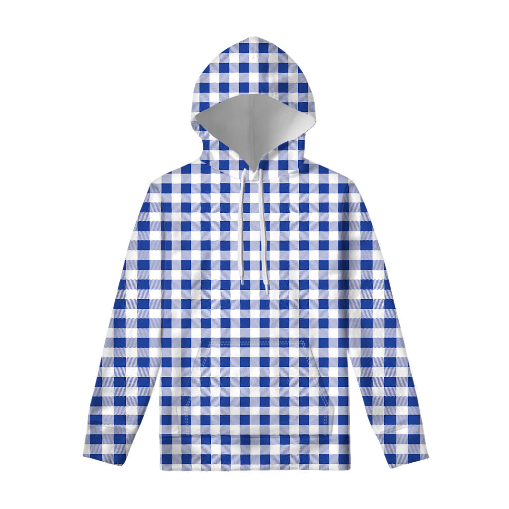 Blue And White Buffalo Check Print Pullover Hoodie