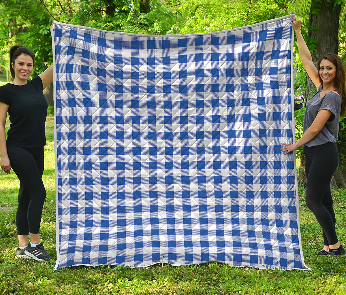 Blue And White Buffalo Check Print Quilt