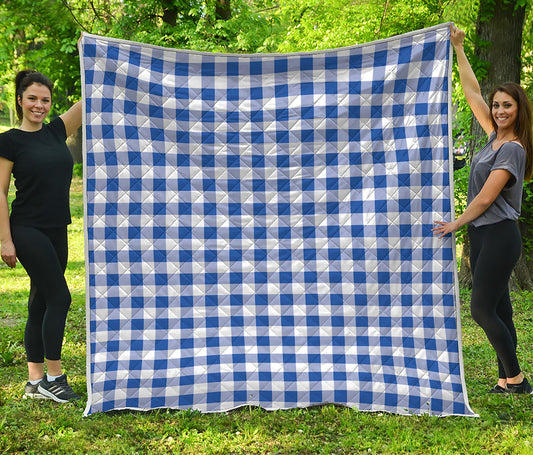 Blue And White Buffalo Check Print Quilt