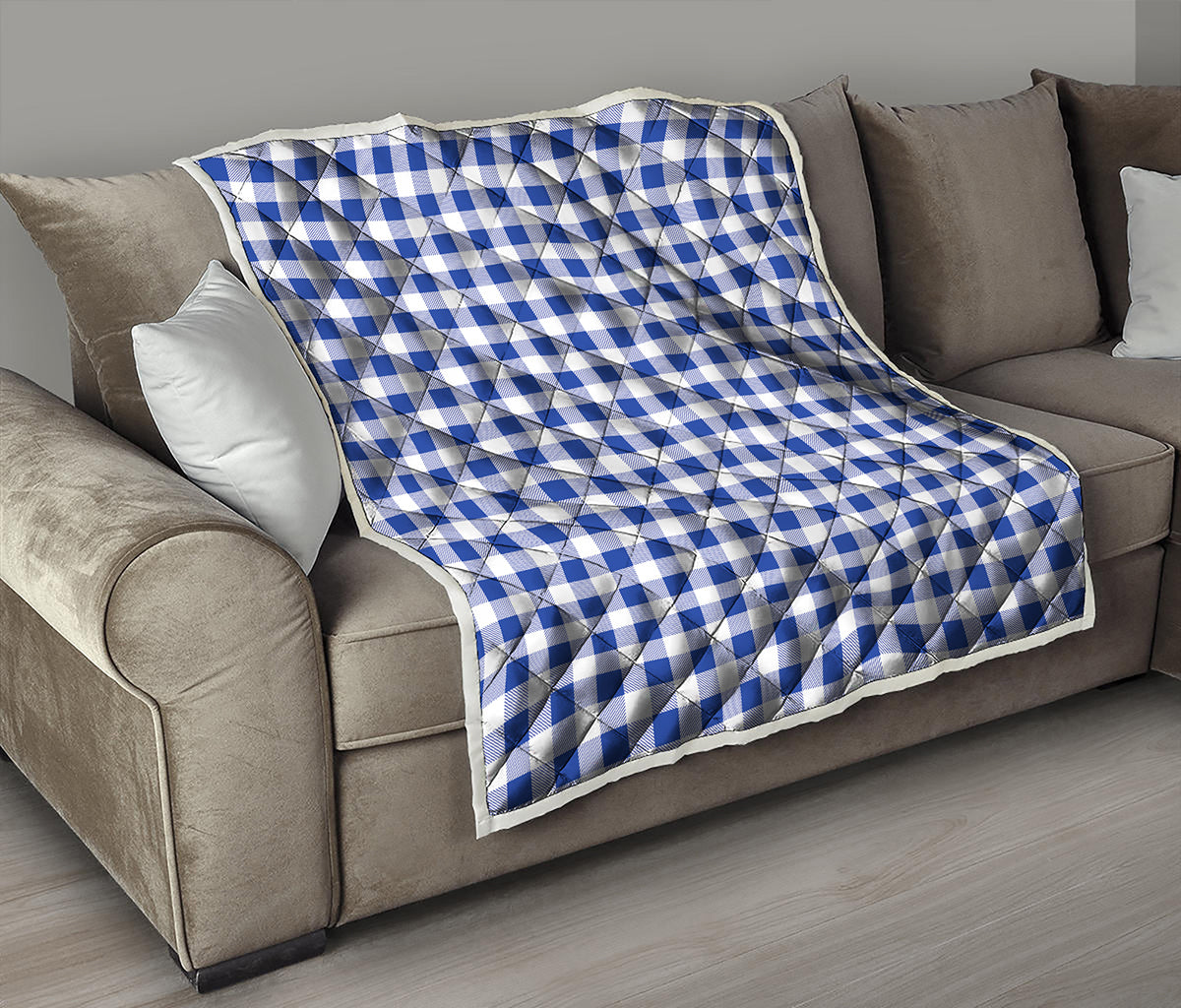 Blue And White Buffalo Check Print Quilt