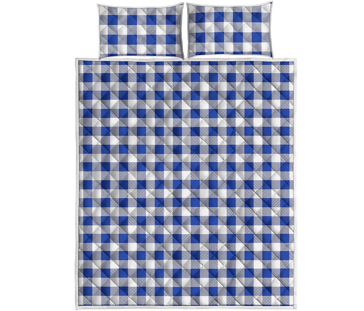 Blue And White Buffalo Check Print Quilt Bed Set