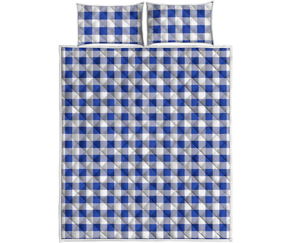 Blue And White Buffalo Check Print Quilt Bed Set
