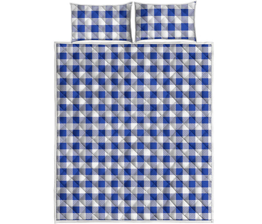 Blue And White Buffalo Check Print Quilt Bed Set