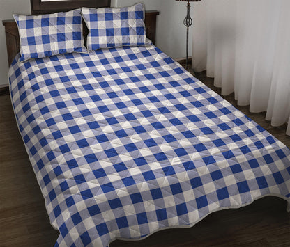 Blue And White Buffalo Check Print Quilt Bed Set