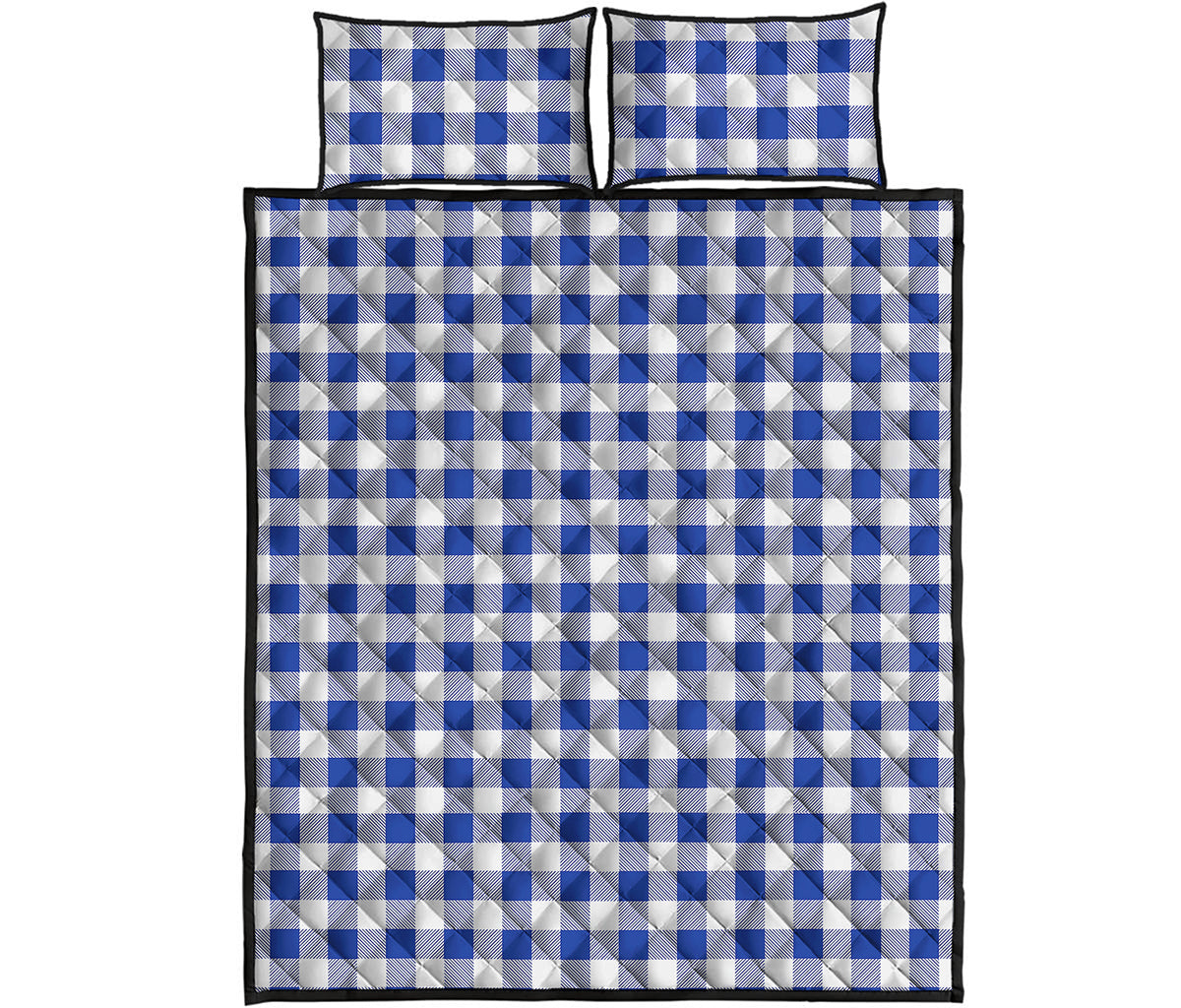 Blue And White Buffalo Check Print Quilt Bed Set