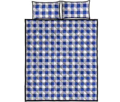 Blue And White Buffalo Check Print Quilt Bed Set
