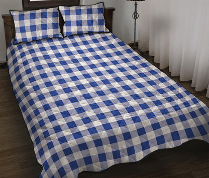 Blue And White Buffalo Check Print Quilt Bed Set