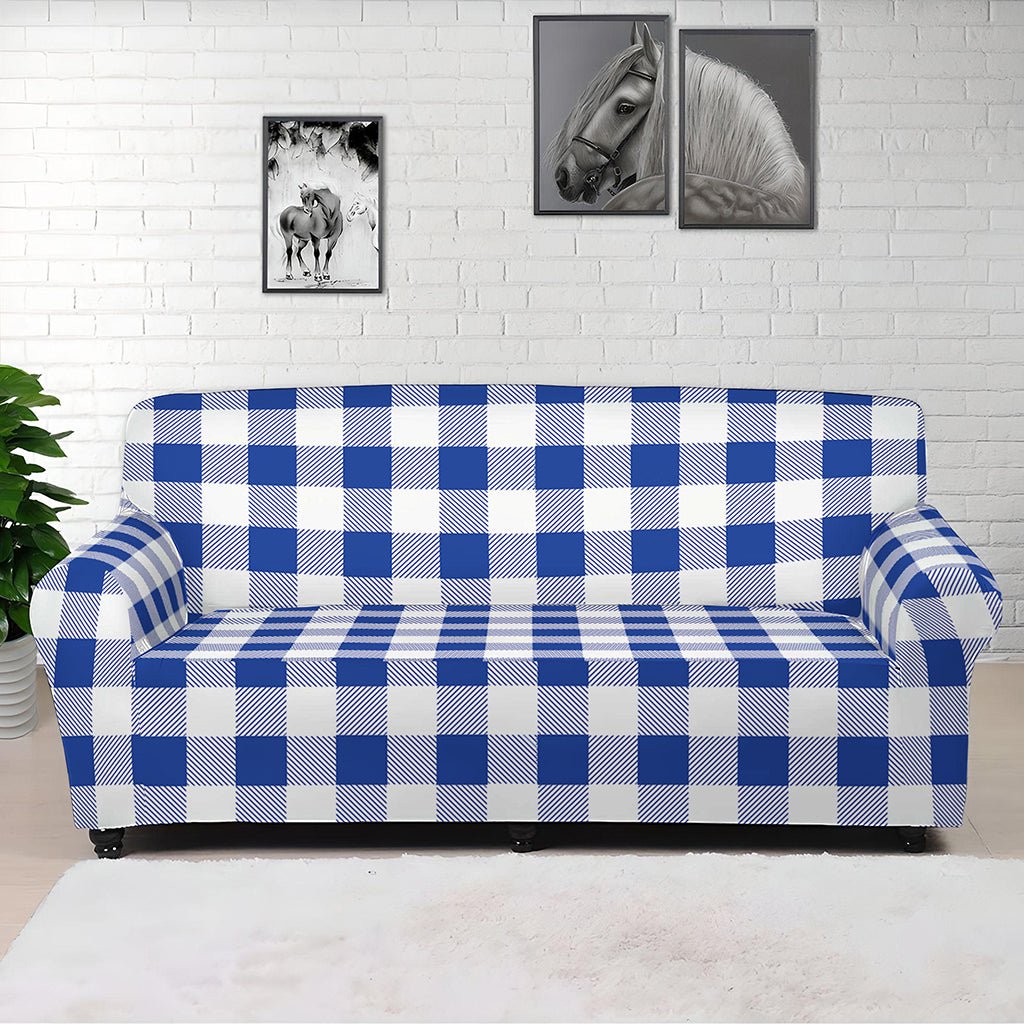 Blue And White Buffalo Check Print Sofa Cover