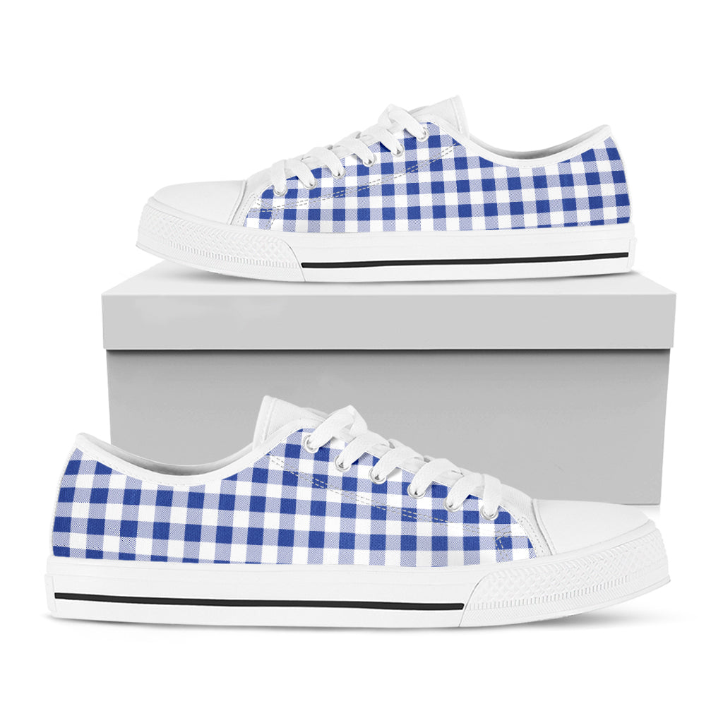 Blue And White Buffalo Check Print White Low Top Shoes